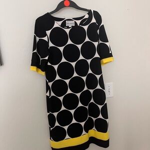 women Karin Stevens dress new 12 pocker  dot black white yellow trim